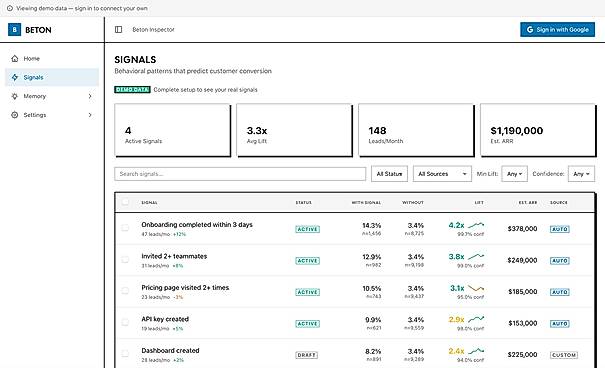 Beton automatically discovers new purchase intent signals and validates them