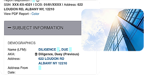 The details that matter, delivered clearly. Our reports surface verified identity data, aliases, and address history so nothing slips through the cracks.
