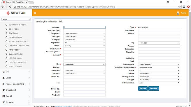 Newton ERP Vendor Master