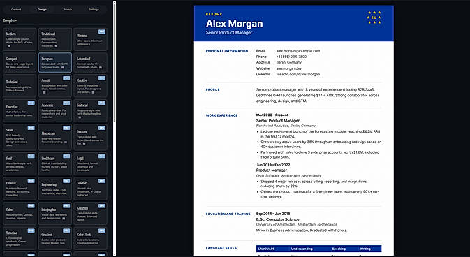 40 ATS-friendly resume templates including Europass and Lebenslauf formats