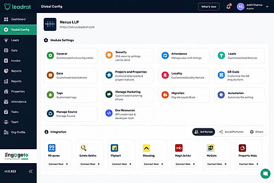 Leadrat CRM Global Configuration Dashboard