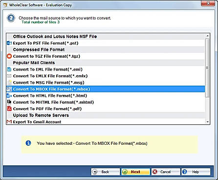 select mbox format