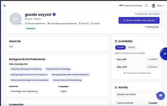Profile page