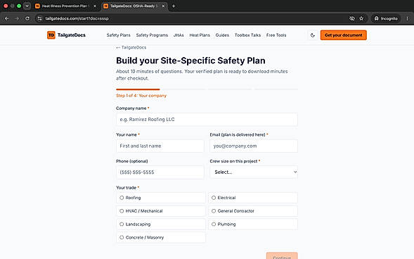 Build your site specific safety plan