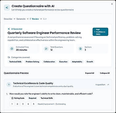 AI questionnaire creation: in less than 30 seconds a complete 12 question questionnaire you can customize