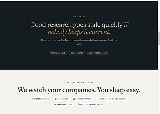 Portfolio monitoring — ongoing tracking of companies and material changes