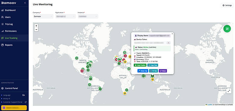 Damoov DataHub_Live Tracking