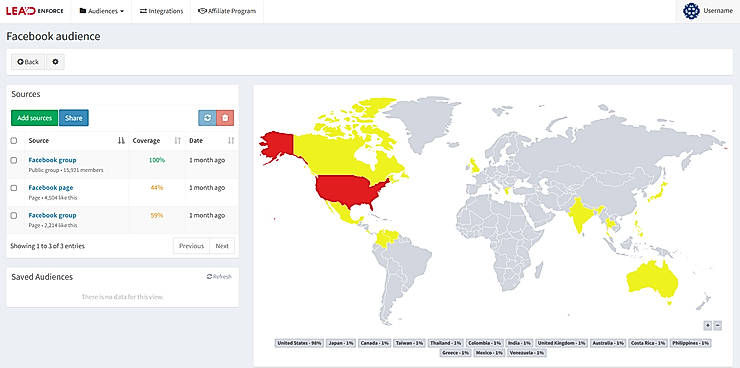 LeadEnforce user interface (audience creation)