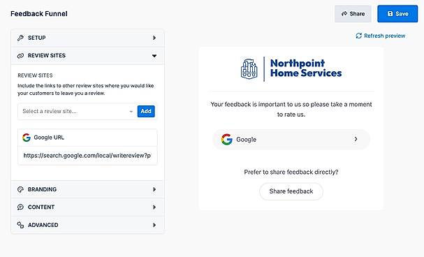 Feedback funnel editor