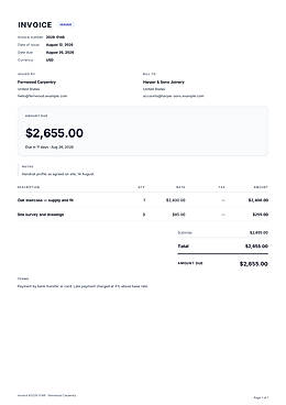 The invoice PDF the client receives