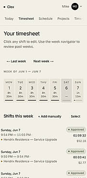 Weekly timesheet with approvals