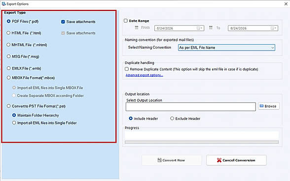 Export options