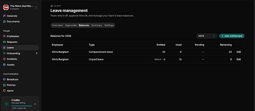 Leave Management interface