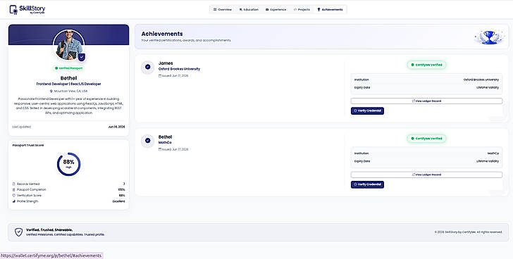 Verified Achievements Section In Skill Passport