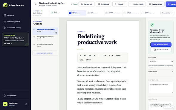 Editable chapter writing workspace