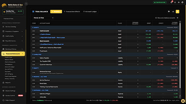 Accounts & Bank - live cash, card and bank balances