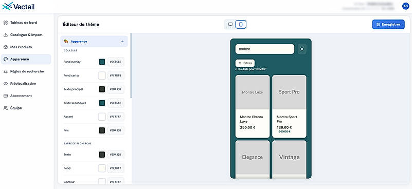 Appearance editor: match the search widget to your storefront, with a live preview