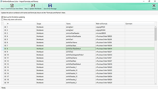 Import Formulas and Names
