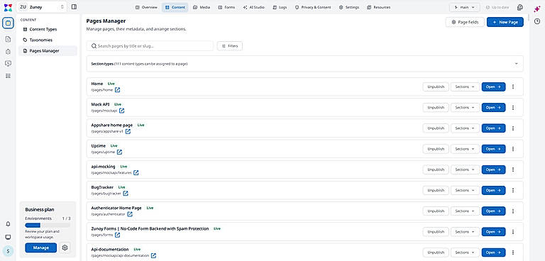 CMS page manager
