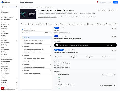 Admin  panel Course Content