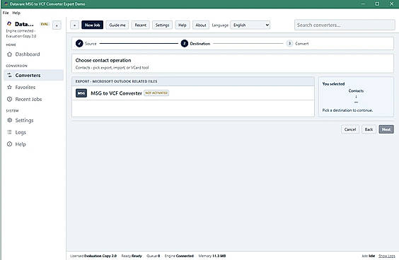 Choose MSG to VCF Option