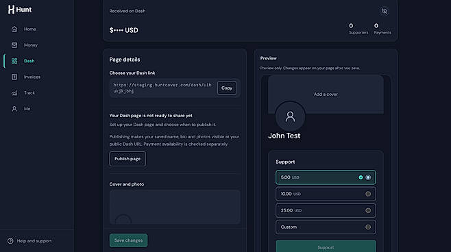 Dash payment page setup