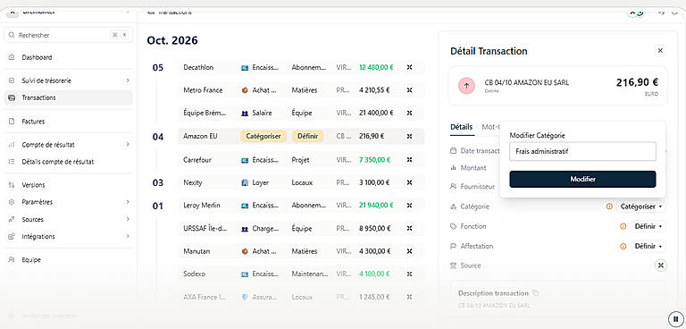 Bank transactions with automatic categorization