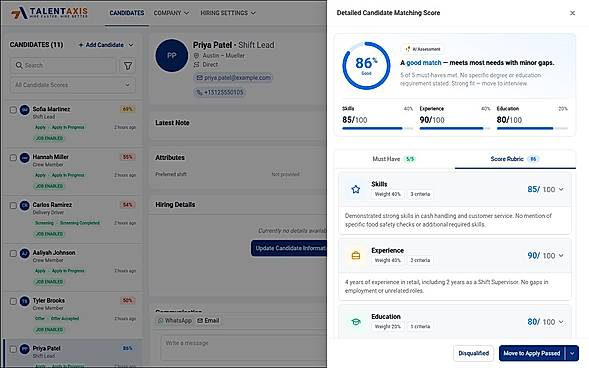 Candidate profile with AI match score