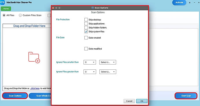 Apply the ‘scan filters’ for keeping the file safe and ‘Start Scan’.