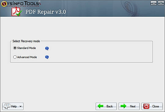 After opening the selected PDF file, choose the recovery mode as a standard mode or advanced mode.
