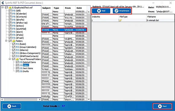 Select the folders in the preview panel and click Next.