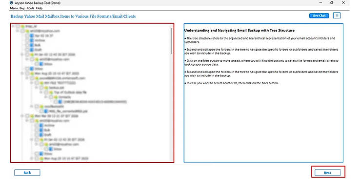 Select the specific Yahoo Mail emails and preview them in the right panel.