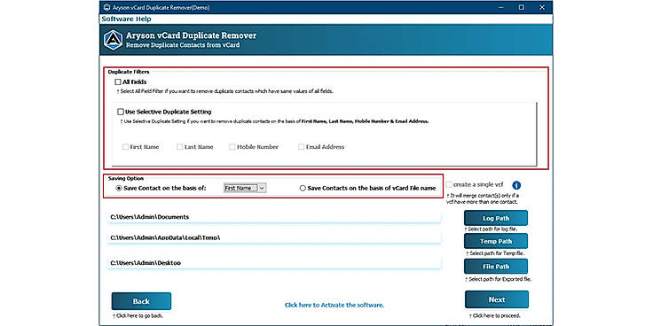 Choose the additional features provided by the software.