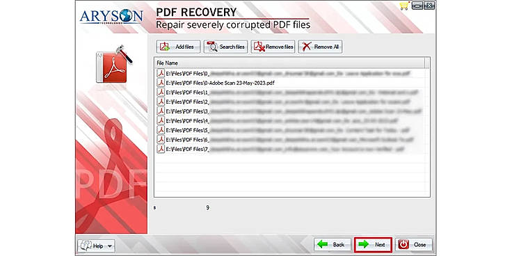 Once all PDF files are added to the list, verify and click on the Next button to proceed.