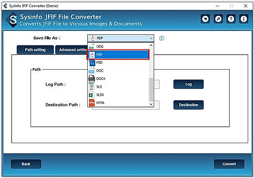 Select the file format from the drop-down list.