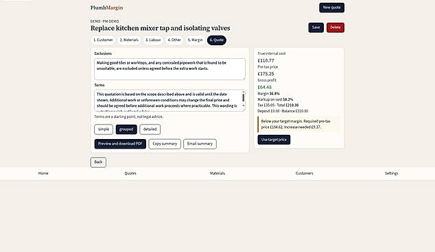 Quote and PDF options