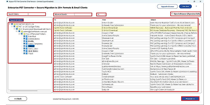 Preview & Search PST/OST Mailbox Data