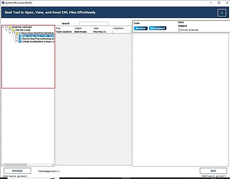 Step 3: Double-tap items from the tree hierarchy to read the email message.