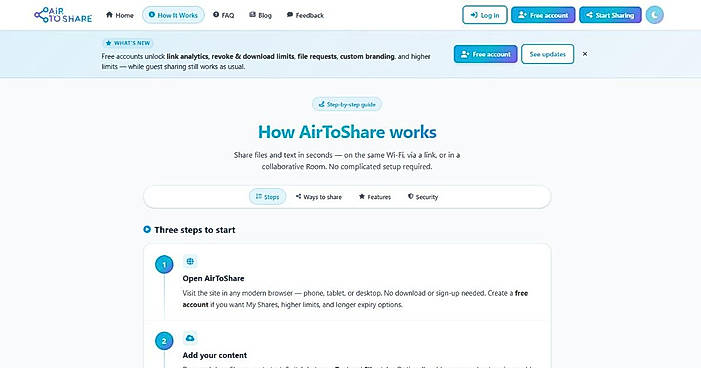 How it works: open, add, share in three steps