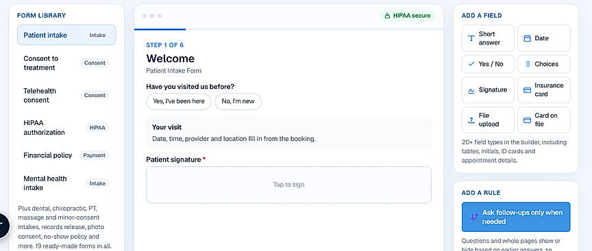 HIPAA-compliant digital intake forms