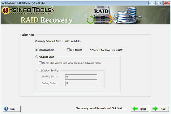 Step 3: Now select the scanning mode, i.e. Standard or Advance and other options too. Click 'Next' to continue the process