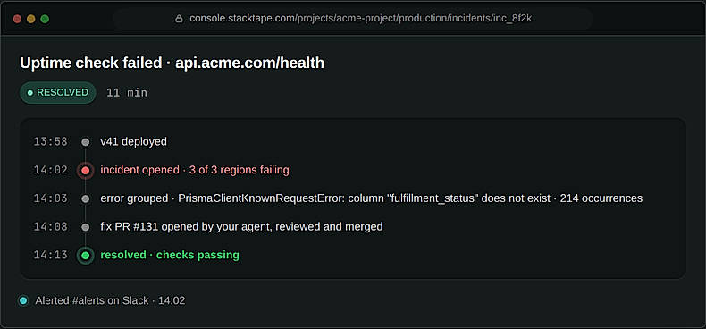 Incident investigation with a fix pull request ready for human review