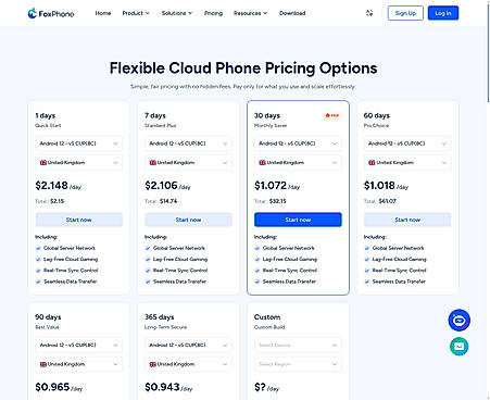 FoxPhone pricing page