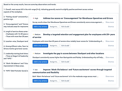 AI summary and prioritised suggested actions