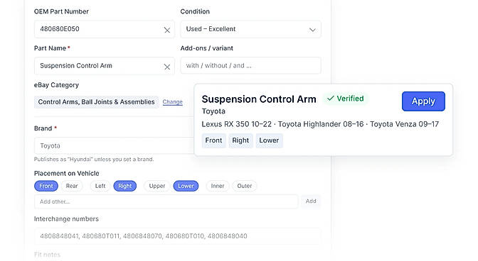 OEM-number lookup with parts interchange - match and cross-sell fast