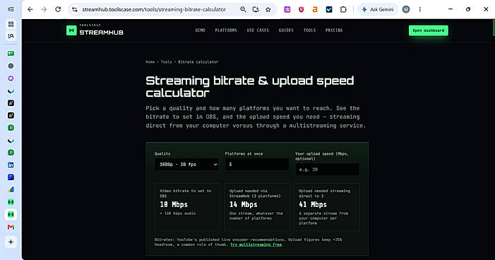 Streaming Bitrate and Upload Speed Calculator Tool
