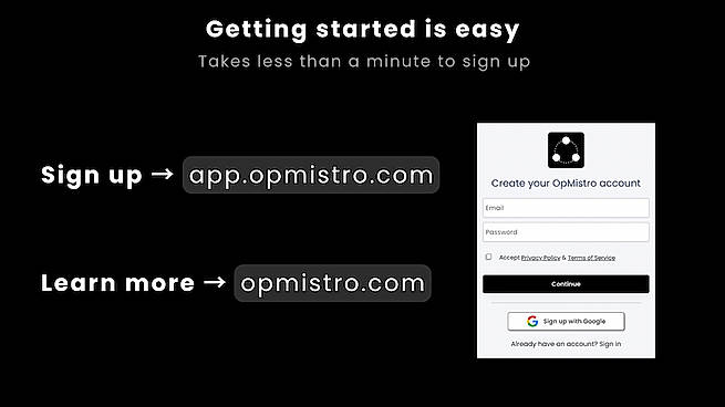 Sign up in under a minute