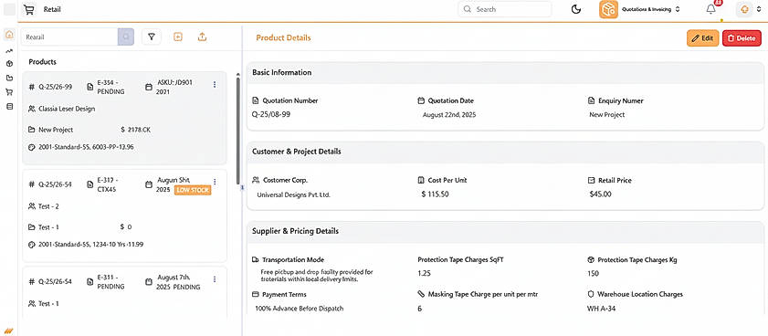 Retail custom ERP dashboard