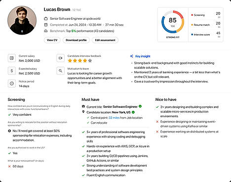 Structured reports on skills, communication, and cognition, with video, transcript