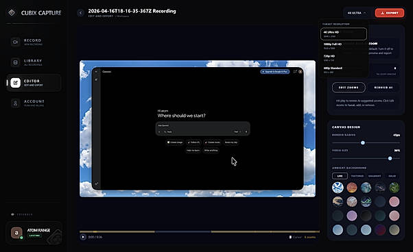 Cubix Capture: Selecting 4K Ultra HD resolution for video export
